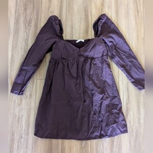 Purple Babydoll Cotton Long Sleeve Dress Oak + Fort